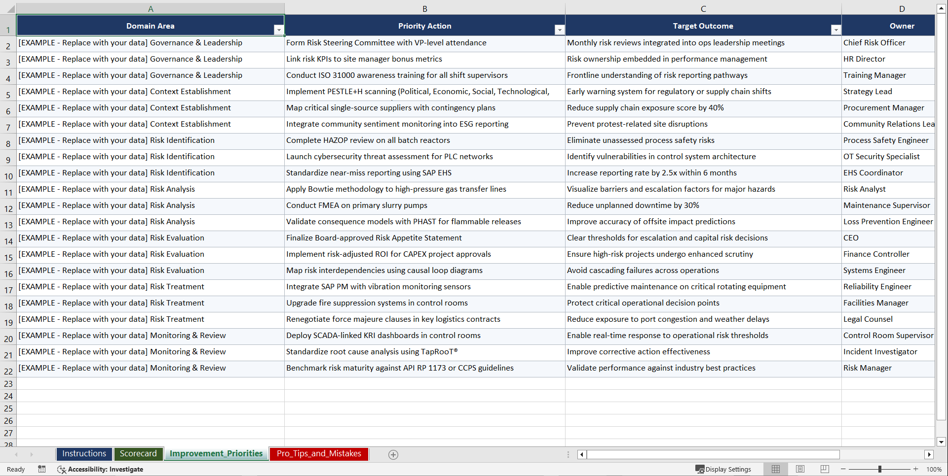 ISO 31000 Enterprise Risk Management for Heavy Industry Playbook (Excel template (XLSX)) Preview Image