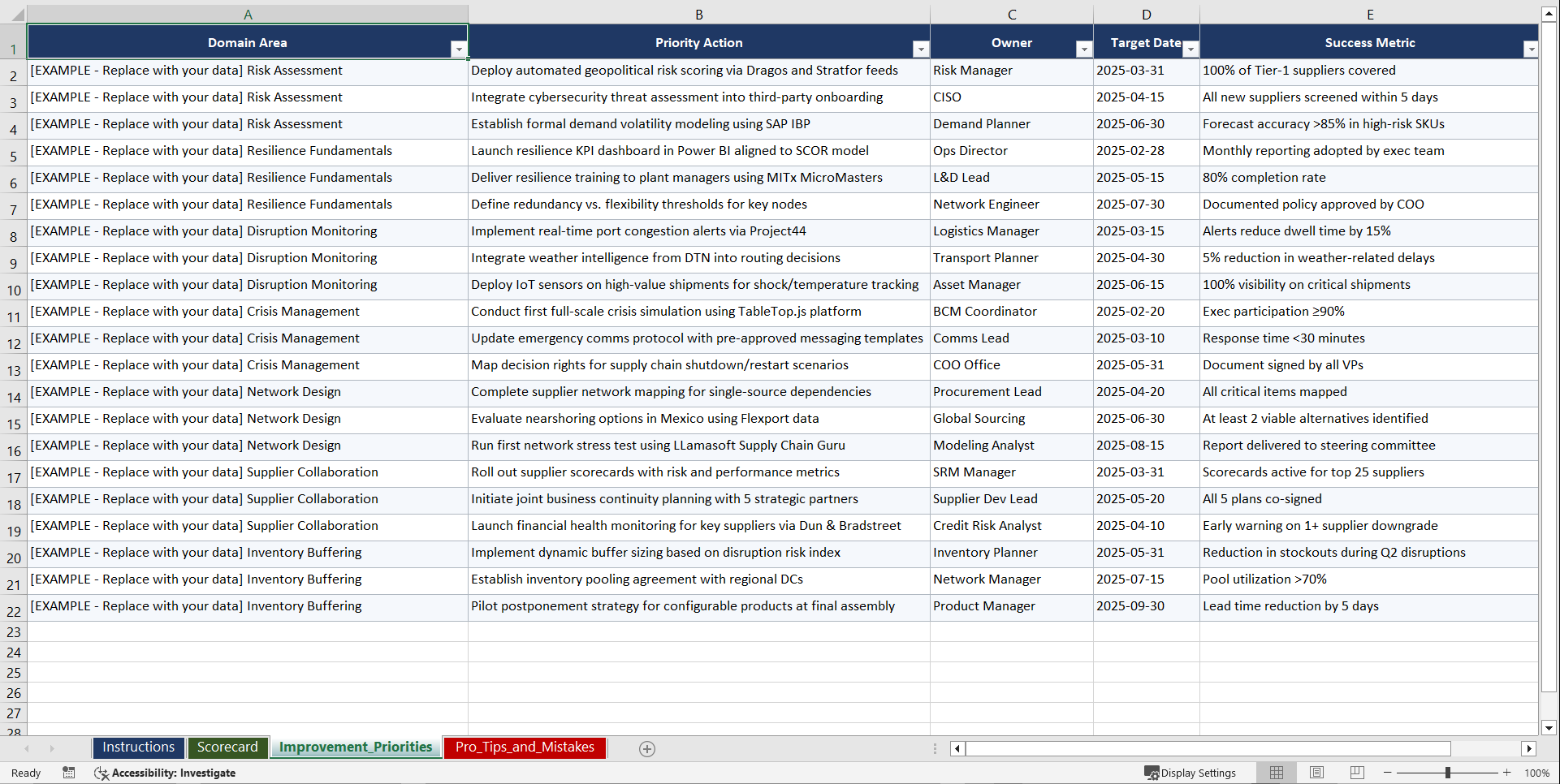 Supply Chain Disruption Response Playbook (Excel template (XLSX)) Preview Image