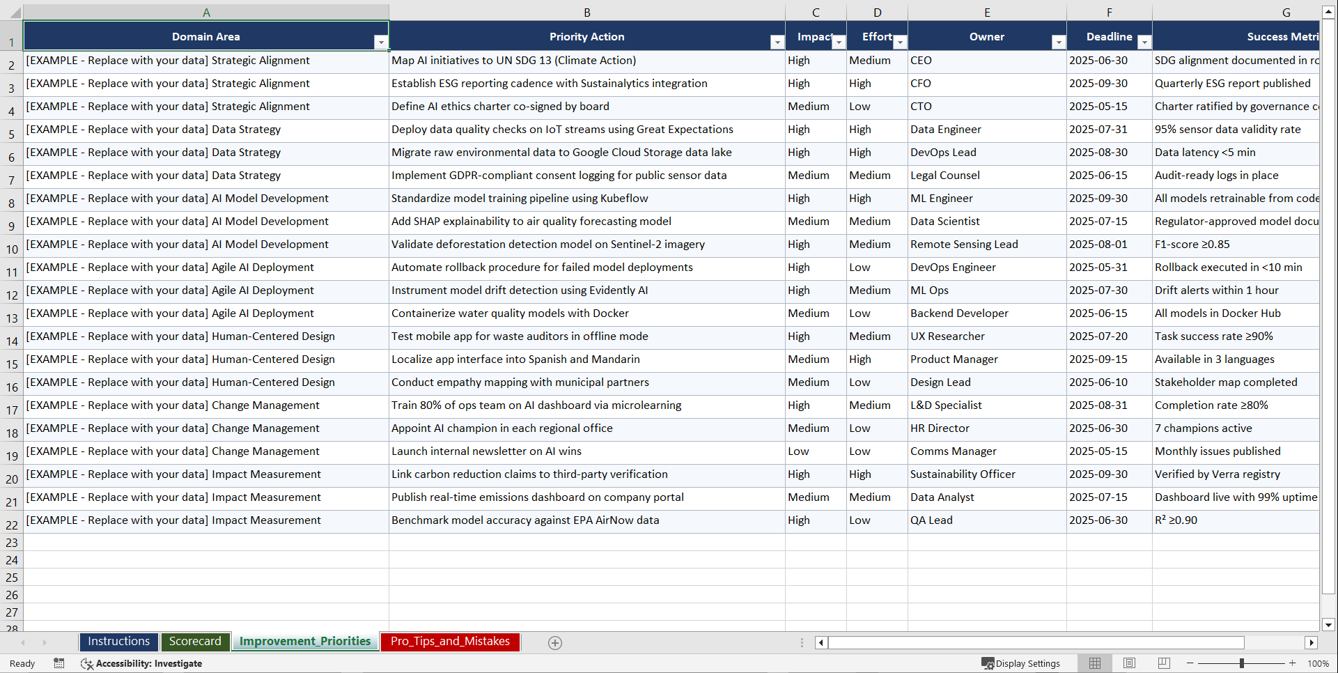 AI Agile Digital Transformation for Environmental Playbook (Excel template (XLSX)) Preview Image