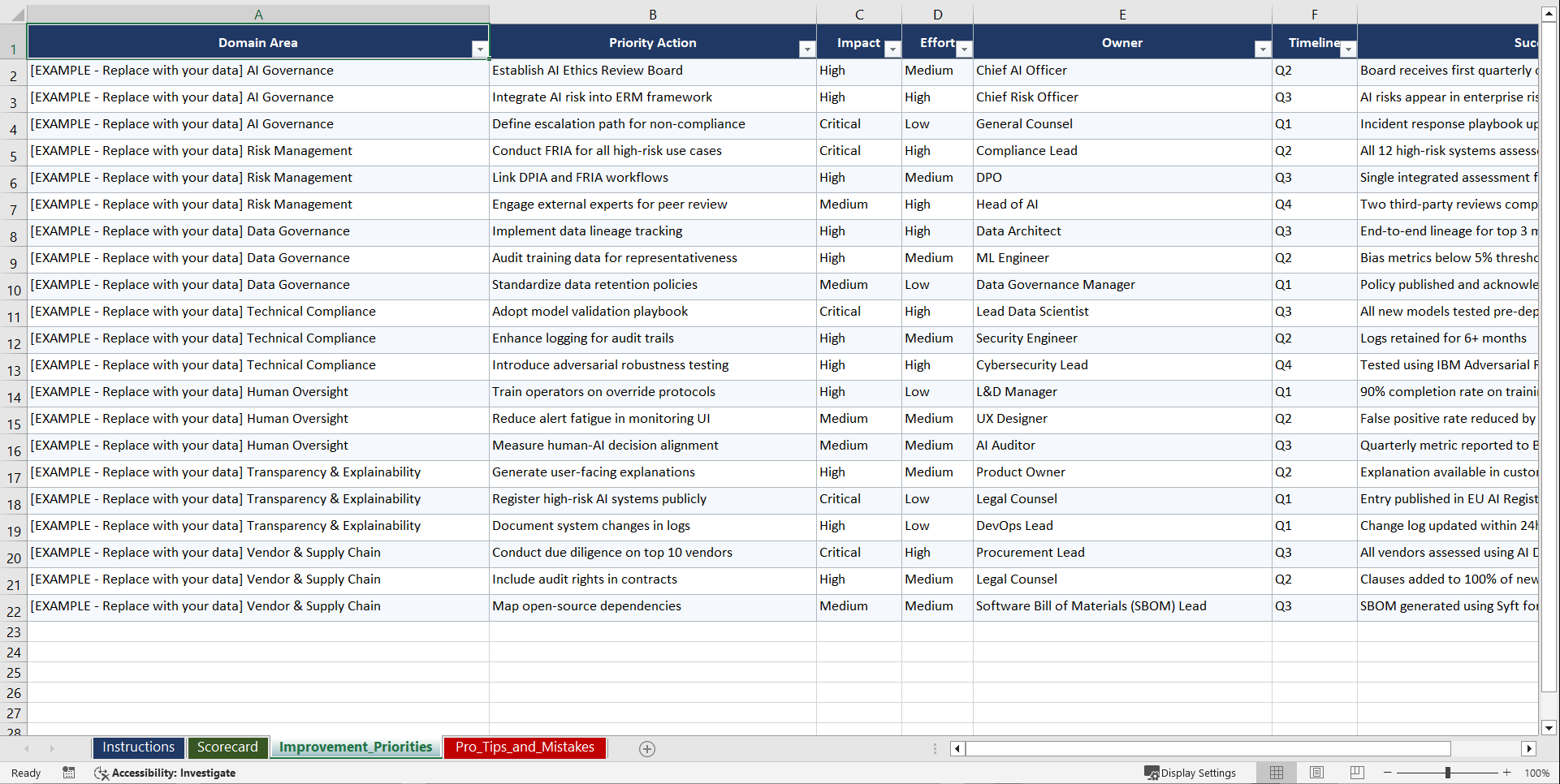 EU AI Act Compliance for Senior Leadership in Playbook (Excel template (XLSX)) Preview Image