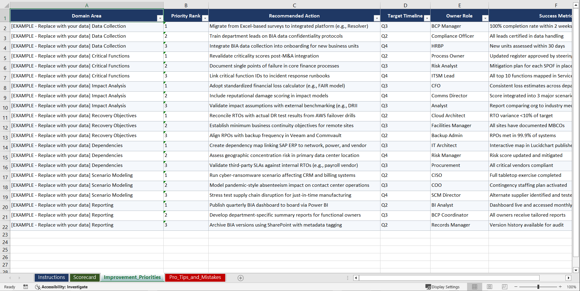 Business Impact Analysis Playbook (Excel template (XLSX)) Preview Image