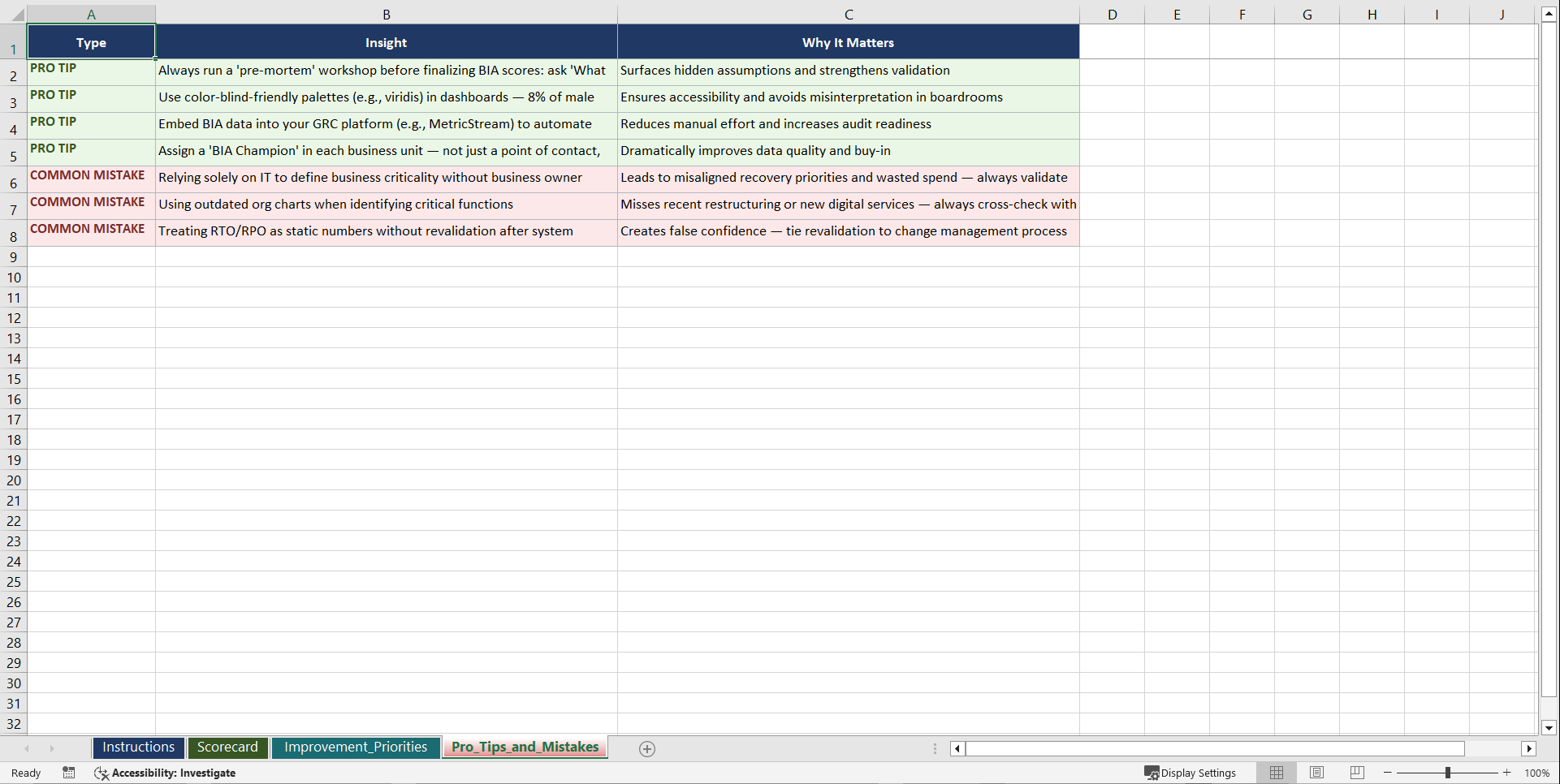 Business Impact Analysis Playbook (Excel template (XLSX)) Preview Image