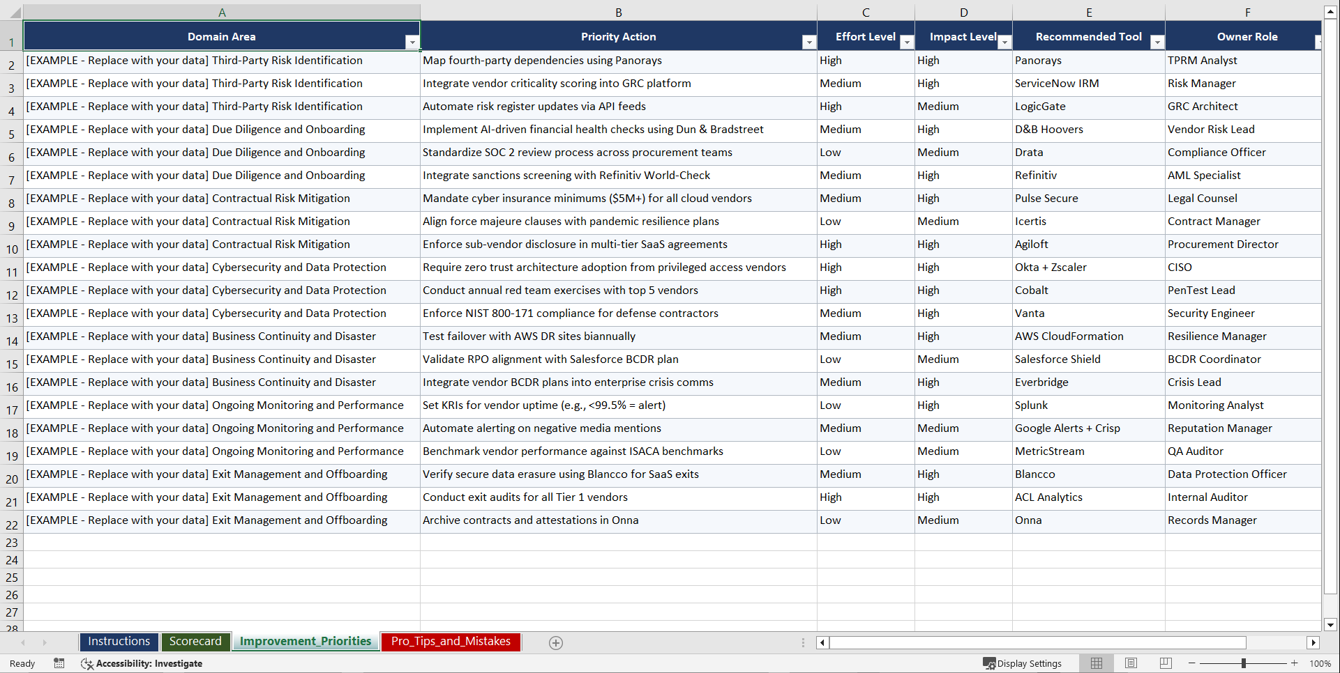 Critical Third-Party Resilience Playbook (Excel template (XLSX)) Preview Image