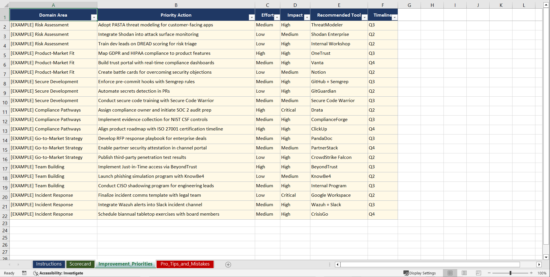 Risk-Integrated Startup Mentorship for Cyber Playbook (Excel template (XLSX)) Preview Image