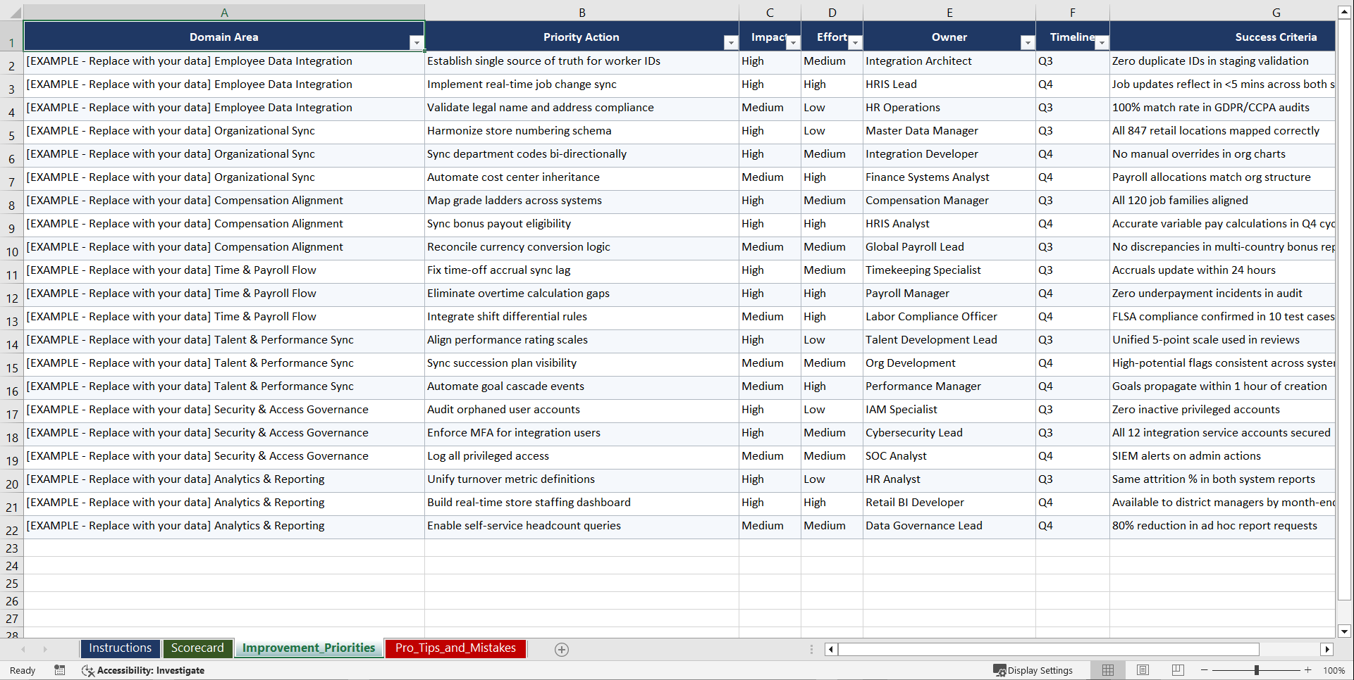 SAP SuccessFactors Workday SIRH Integration Playbook (Excel template (XLSX)) Preview Image