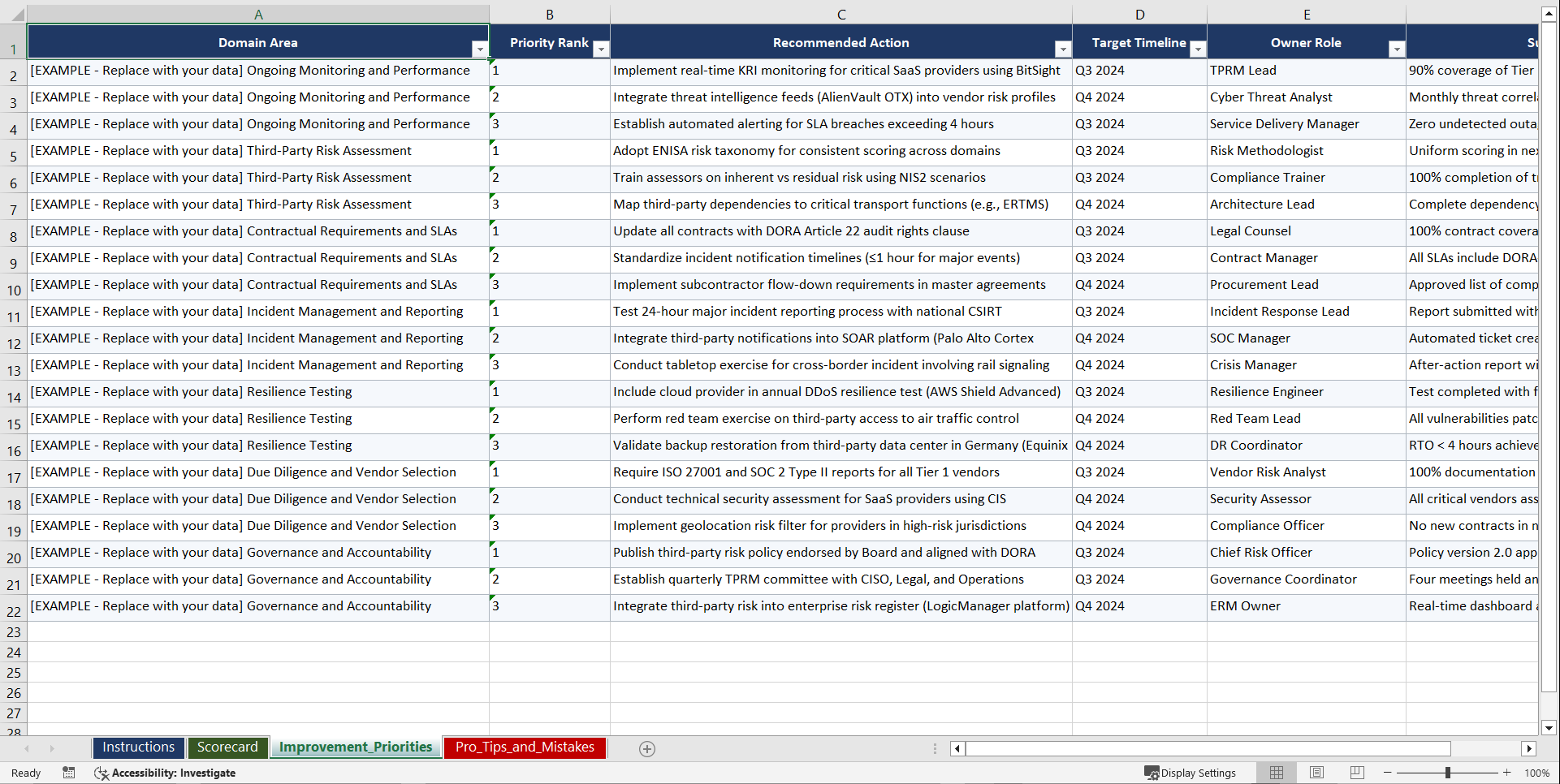 DORA ICT Third-Party Risk Management for EU Transport Playbook (Excel template (XLSX)) Preview Image