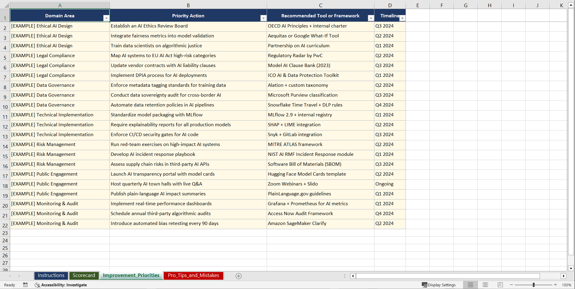 AI for Policy Writing Playbook (Excel template (XLSX)) Preview Image