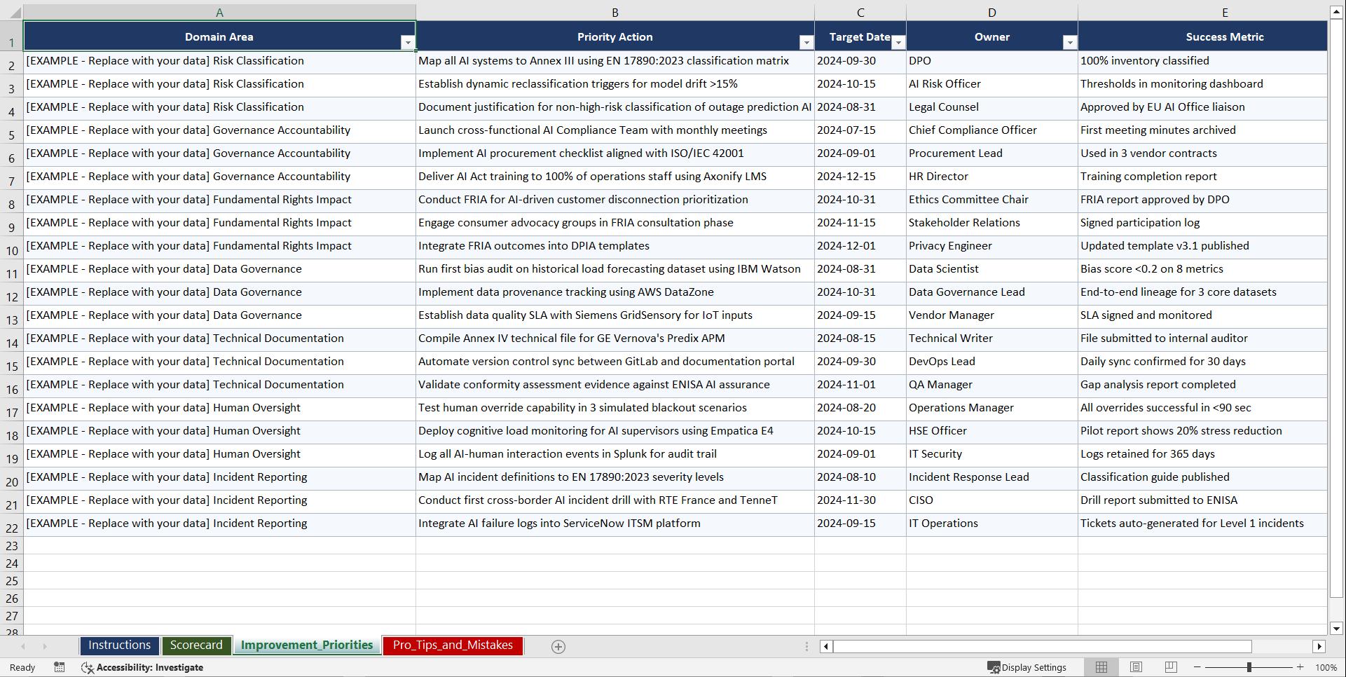 EU AI Act Compliance for Energy Sector DPOs Playbook (Excel template (XLSX)) Preview Image