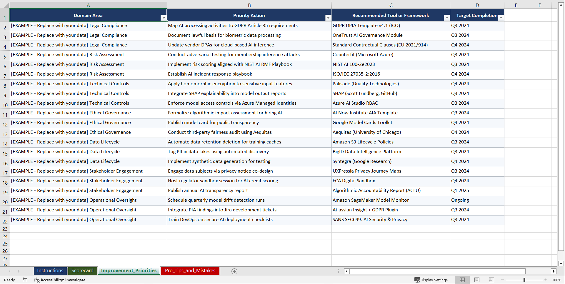AI for Privacy Impact Assessment Playbook (Excel template (XLSX)) Preview Image