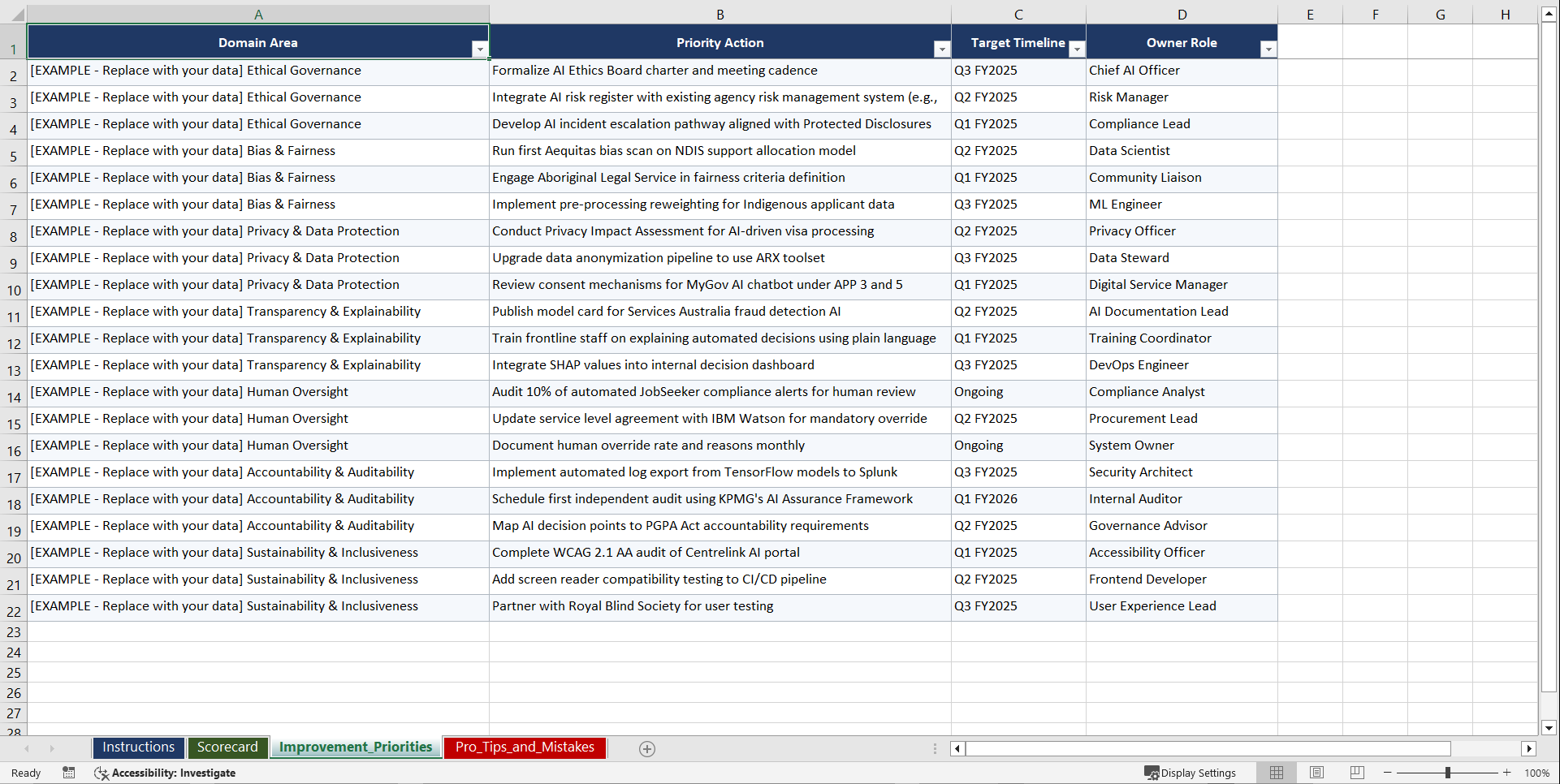 IEEE 7000-2021 Responsible AI for Australian Playbook (Excel template (XLSX)) Preview Image