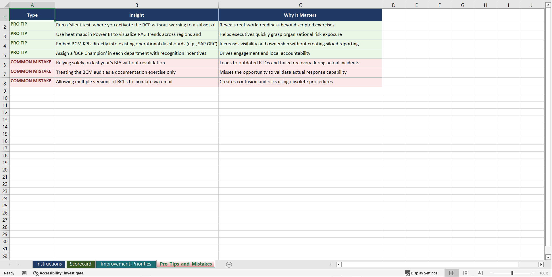 ISO 223012019 Business Continuity Management for Global Playbook (Excel template (XLSX)) Preview Image