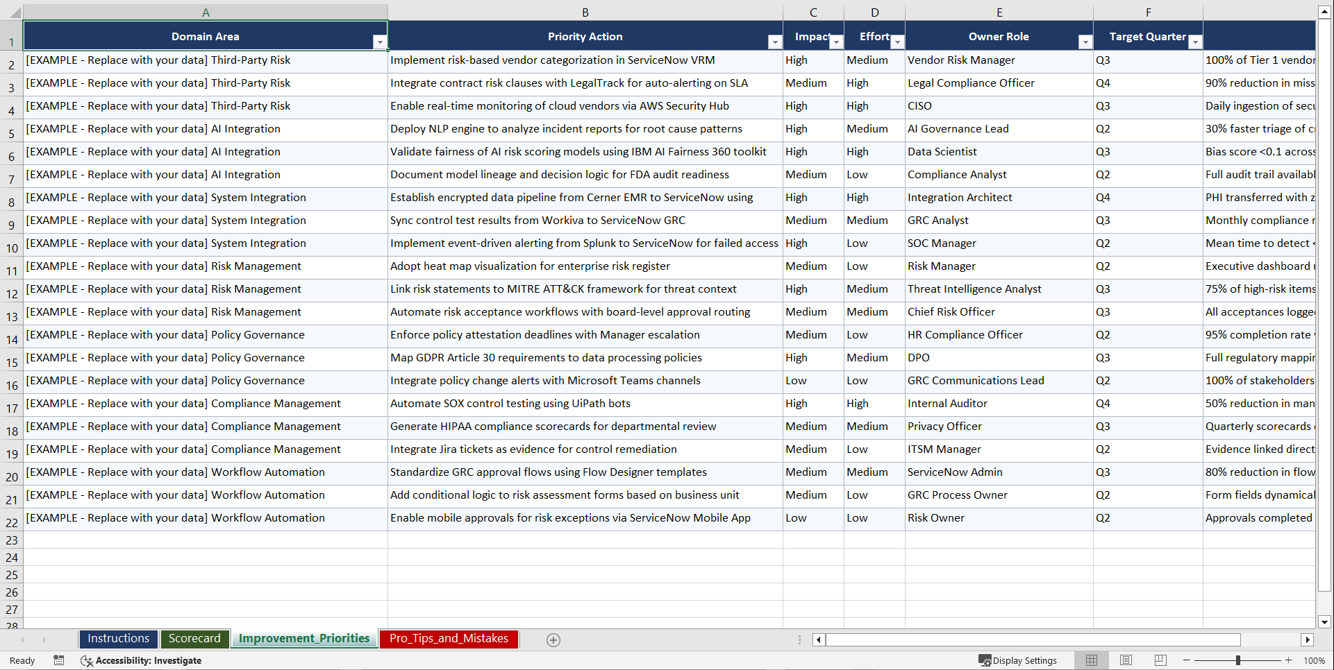 ServiceNow IRMGRC & AI Integration for Regulated Playbook (Excel template (XLSX)) Preview Image