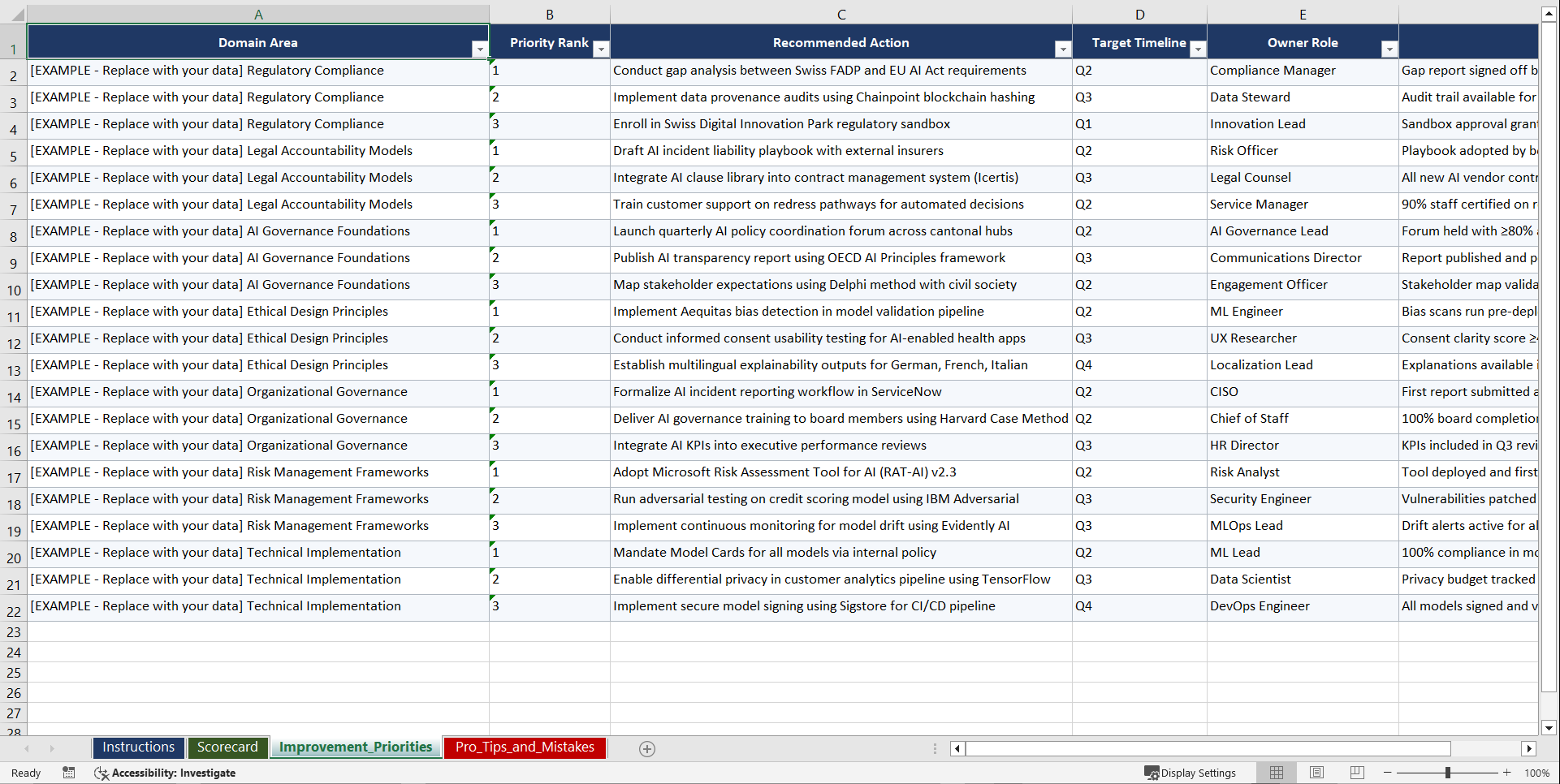AI Governance for Swiss Innovation Hubs & Playbook (Excel template (XLSX)) Preview Image