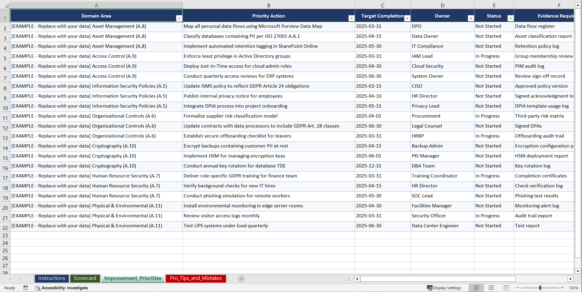 ISO 27001 RGPD Compliance for Cyber Consultants Playbook (Excel template (XLSX)) Preview Image