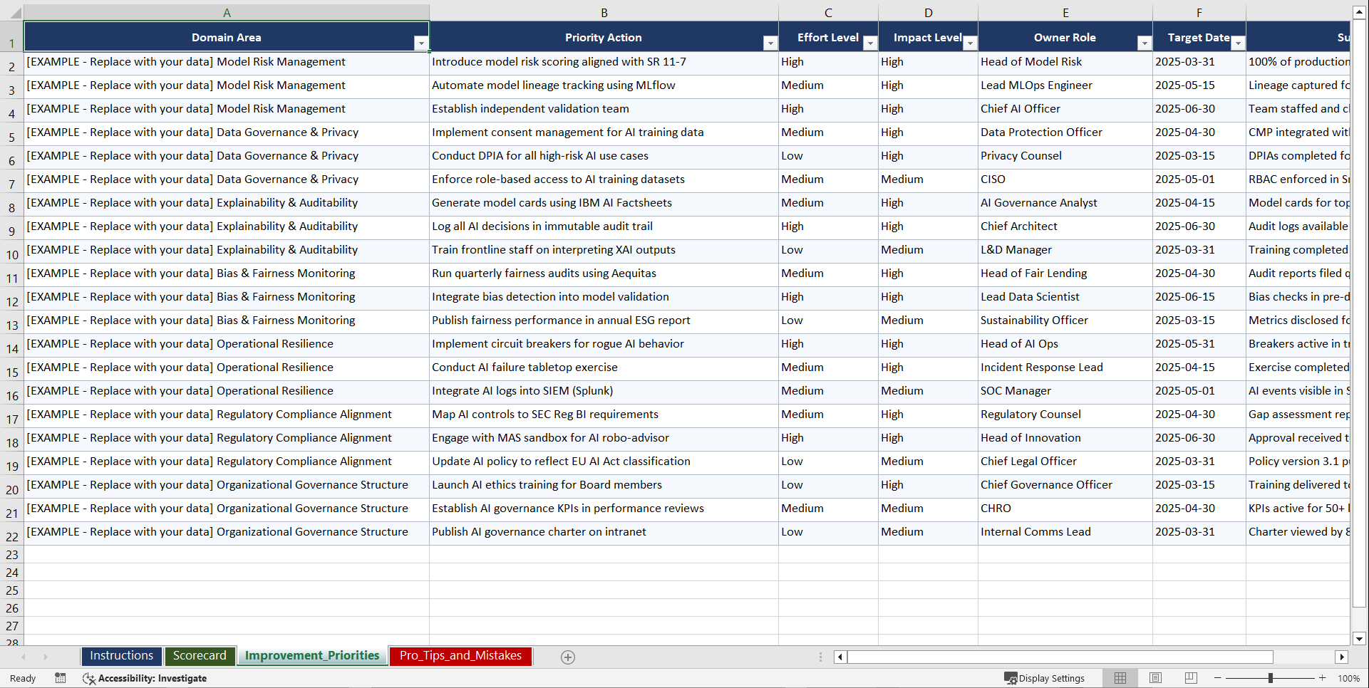 Agentic AI Governance for Regulated Financial Playbook (Excel template (XLSX)) Preview Image