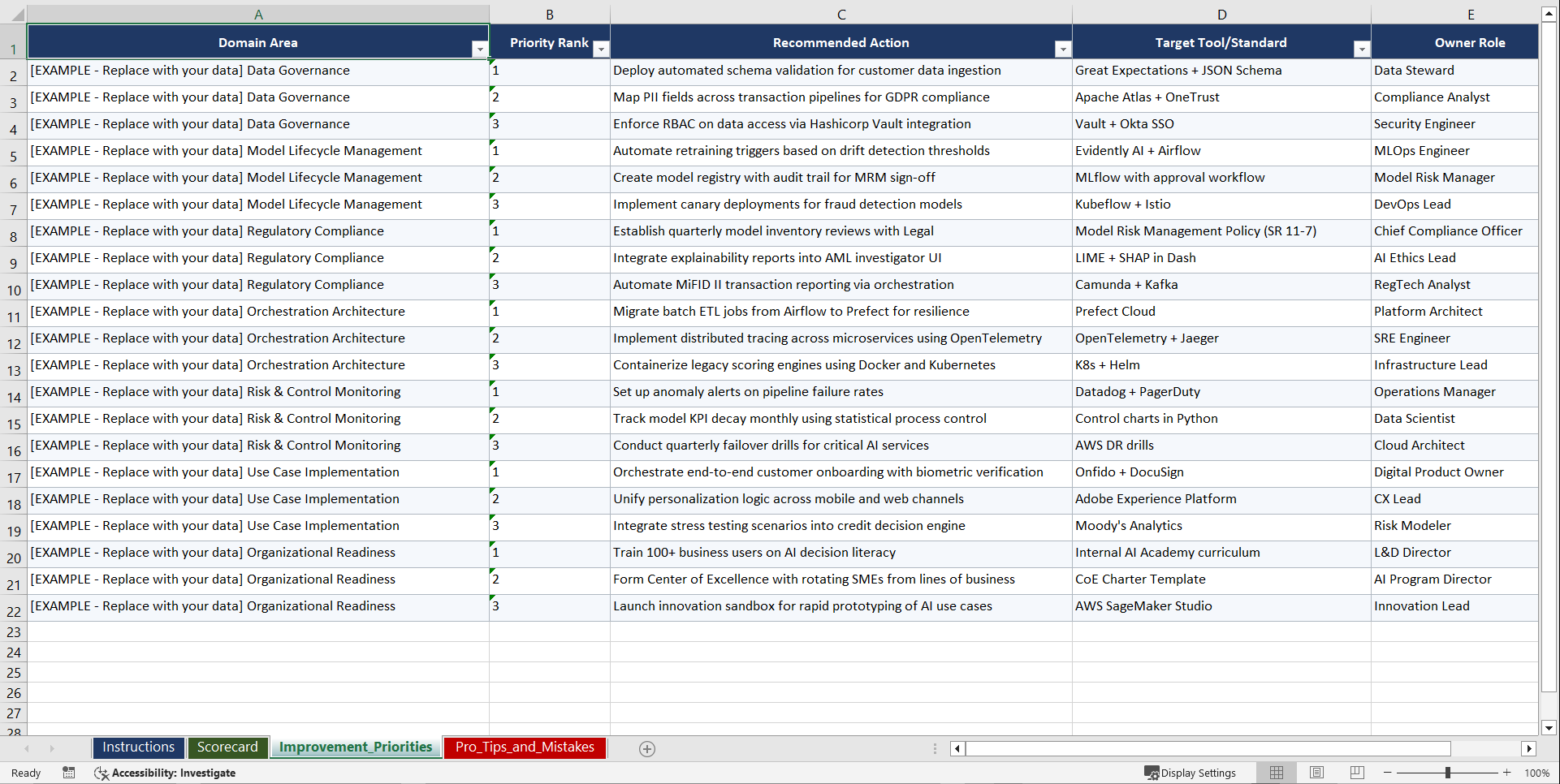 AI Orchestration Framework for BFSI Enterprises Playbook (Excel template (XLSX)) Preview Image
