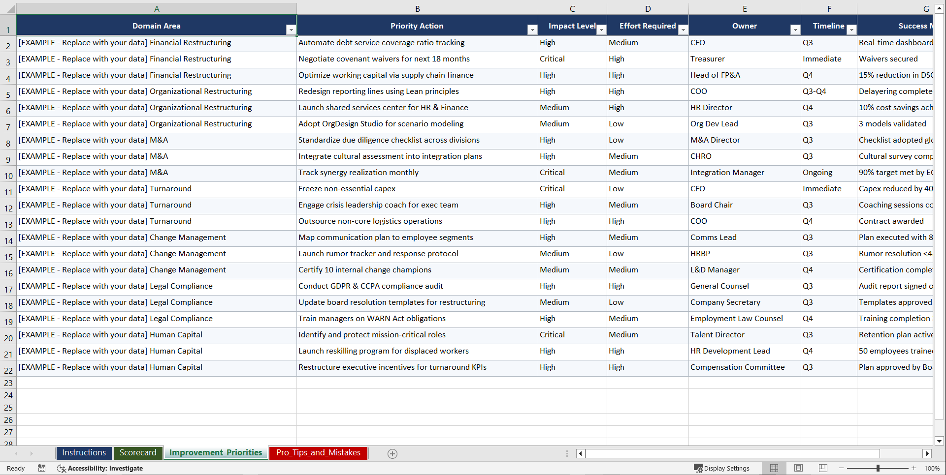 Mastering Corporate Restructuring for Strategic Playbook (Excel template (XLSX)) Preview Image