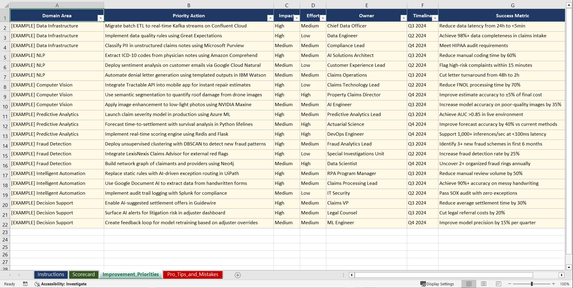 AI for Claims Processing Playbook (Excel template (XLSX)) Preview Image