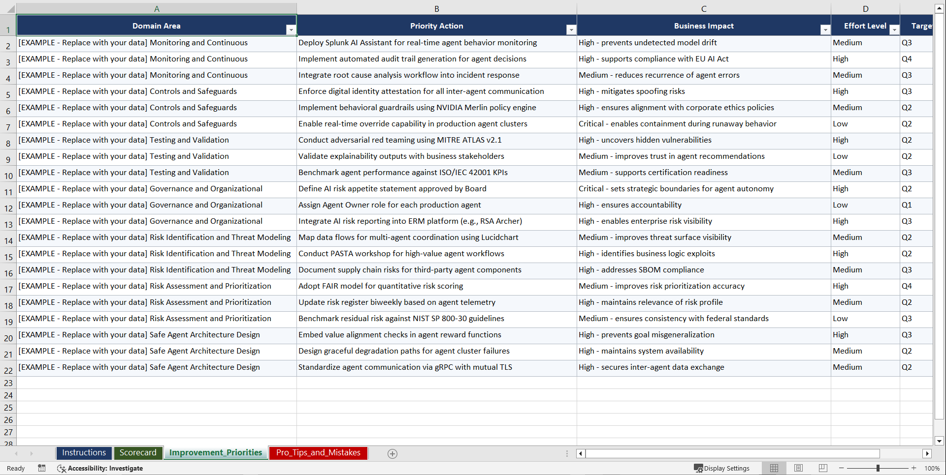 NIST AI Risk Management Framework for Enterprise Agentic Playbook (Excel template (XLSX)) Preview Image