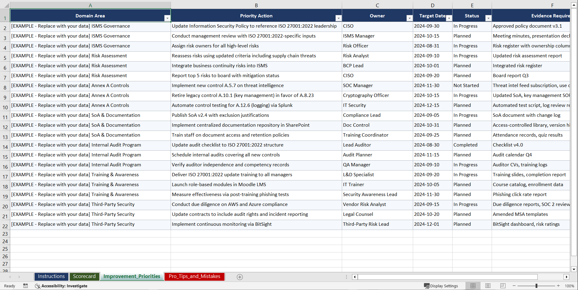 ISO 270012022 Transition Surveillance Audit Playbook (Excel template (XLSX)) Preview Image