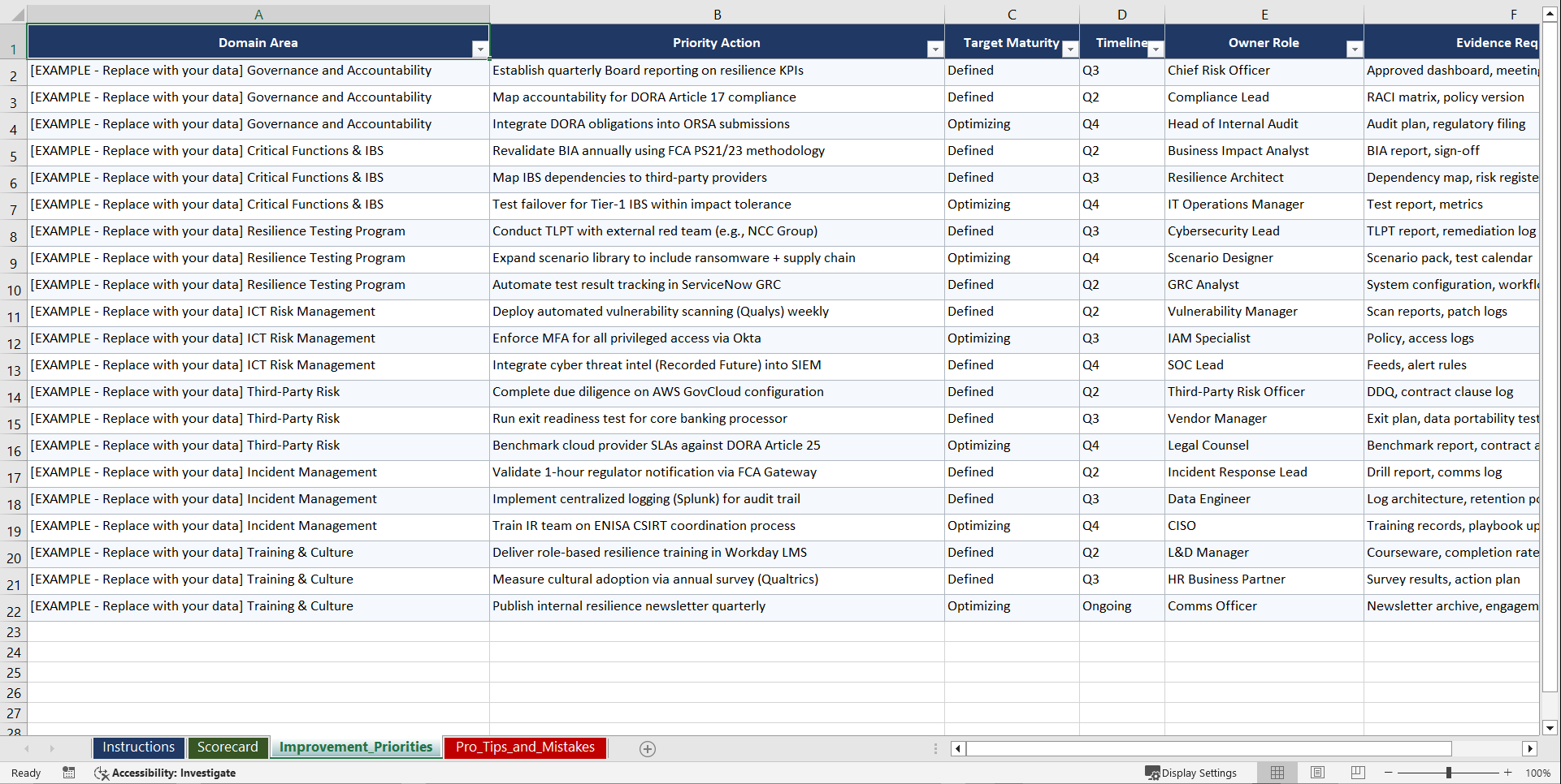 DORA & UK Operational Resilience for Financial Playbook (Excel template (XLSX)) Preview Image
