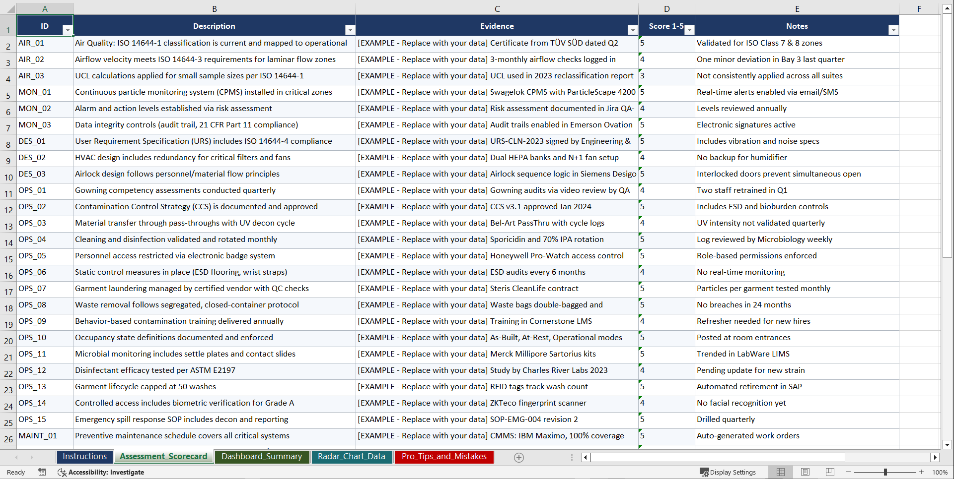 Mastering ISO 14644 Cleanroom Standards Playbook (Excel template (XLSX)) Preview Image