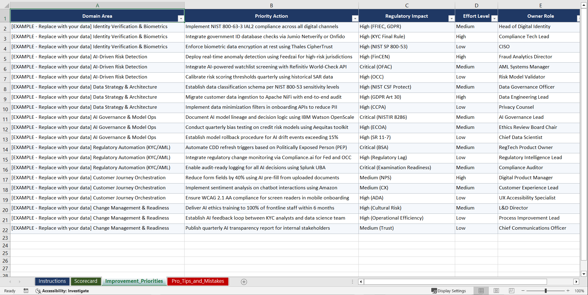 AI-Driven Customer Onboarding Transformation Playbook (Excel template (XLSX)) Preview Image