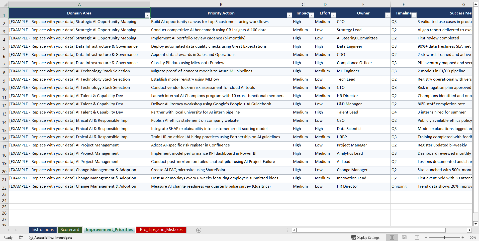 AI Readiness for SMBs in the Post Hype Era Playbook (Excel template (XLSX)) Preview Image