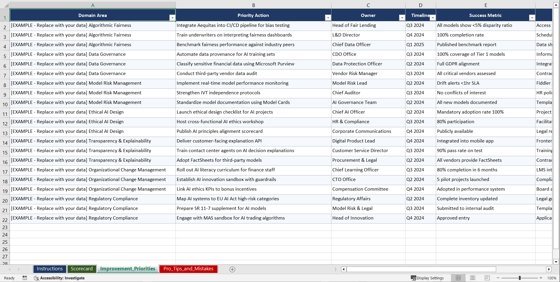 Responsible AI for Global Finance Organizations Playbook (Excel template (XLSX)) Preview Image