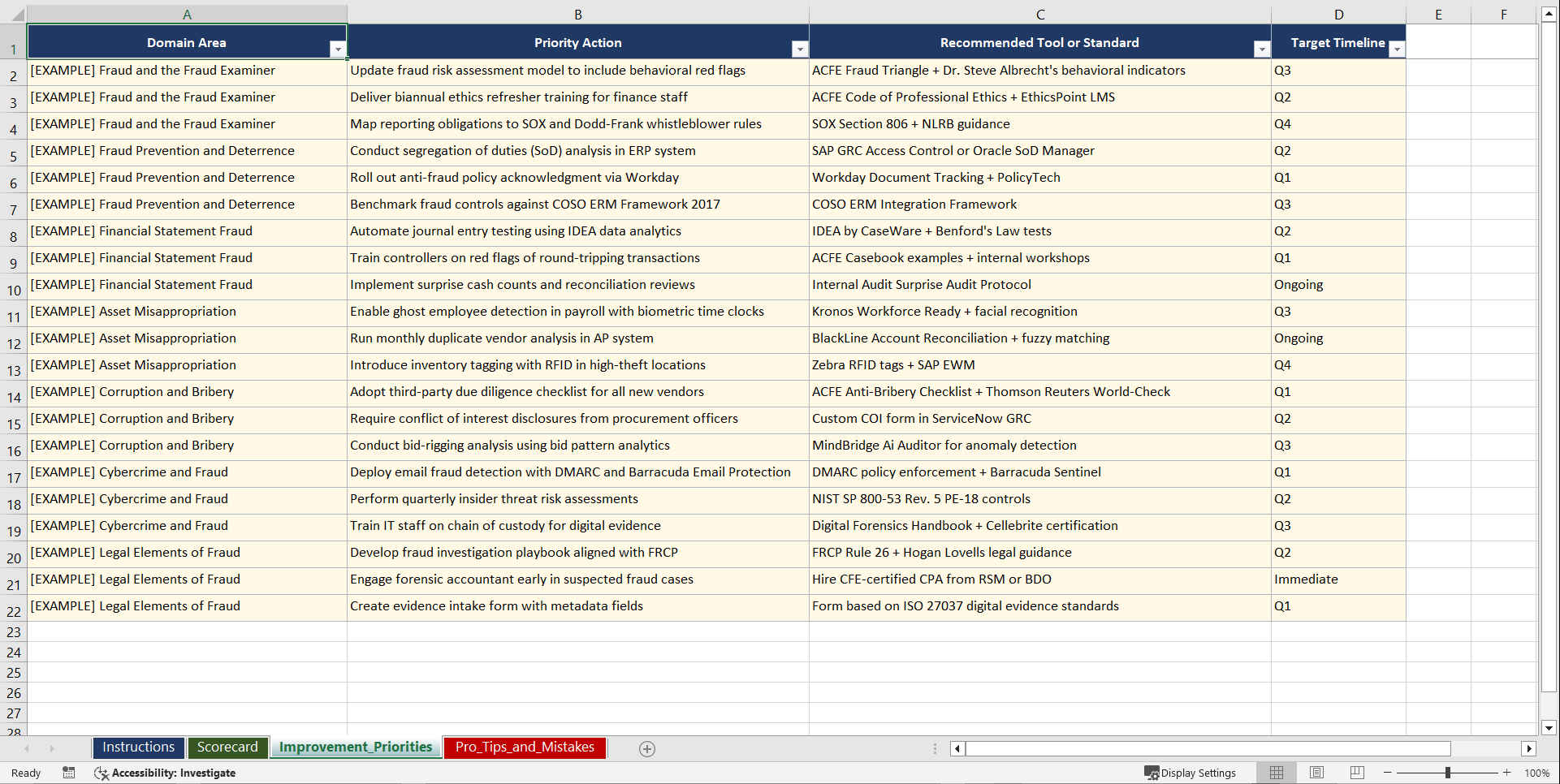 Certified Fraud Examiner Prep Playbook (Excel template (XLSX)) Preview Image