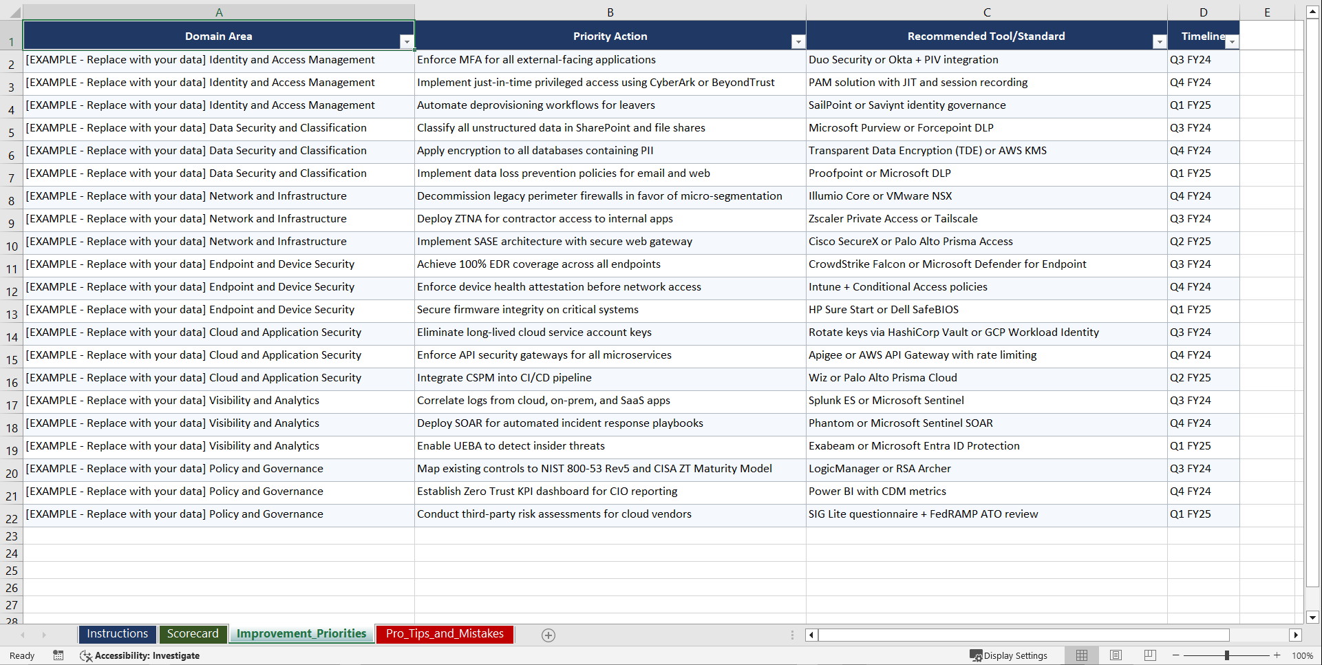 Zero Trust Architecture for Public Sector CIOs Playbook (Excel template (XLSX)) Preview Image