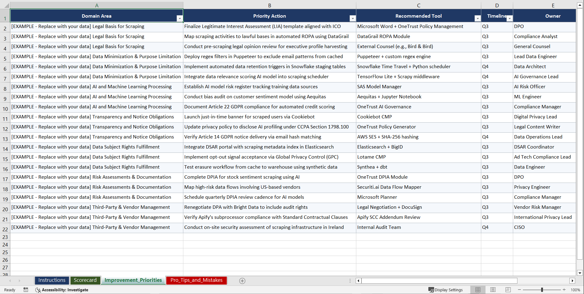 GDPR and CCPA Web Scraping Compliance for Playbook (Excel template (XLSX)) Preview Image