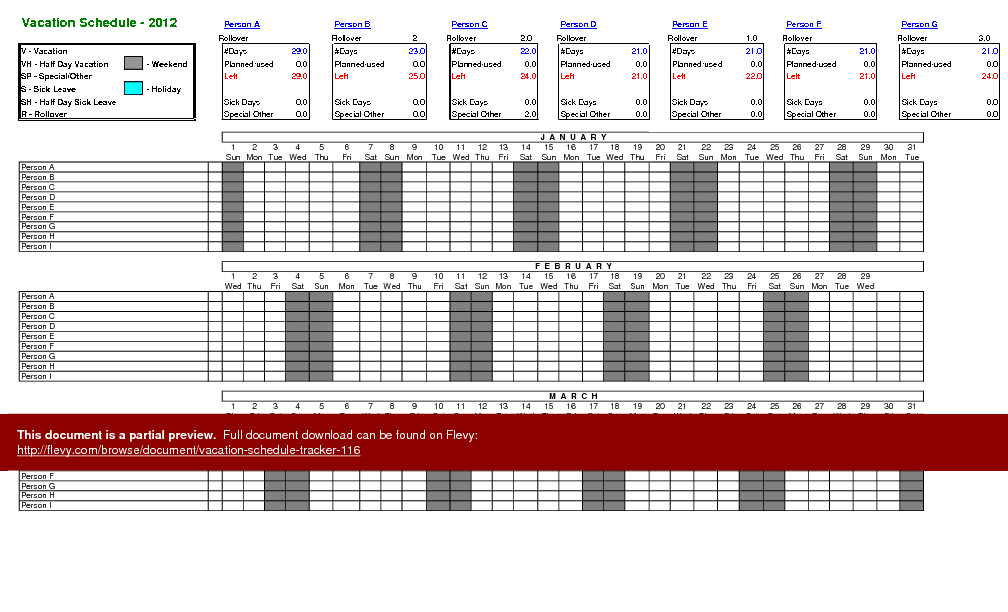 Excel Template Vacation Schedule/Tracker (Excel template (XLSX)) Flevy