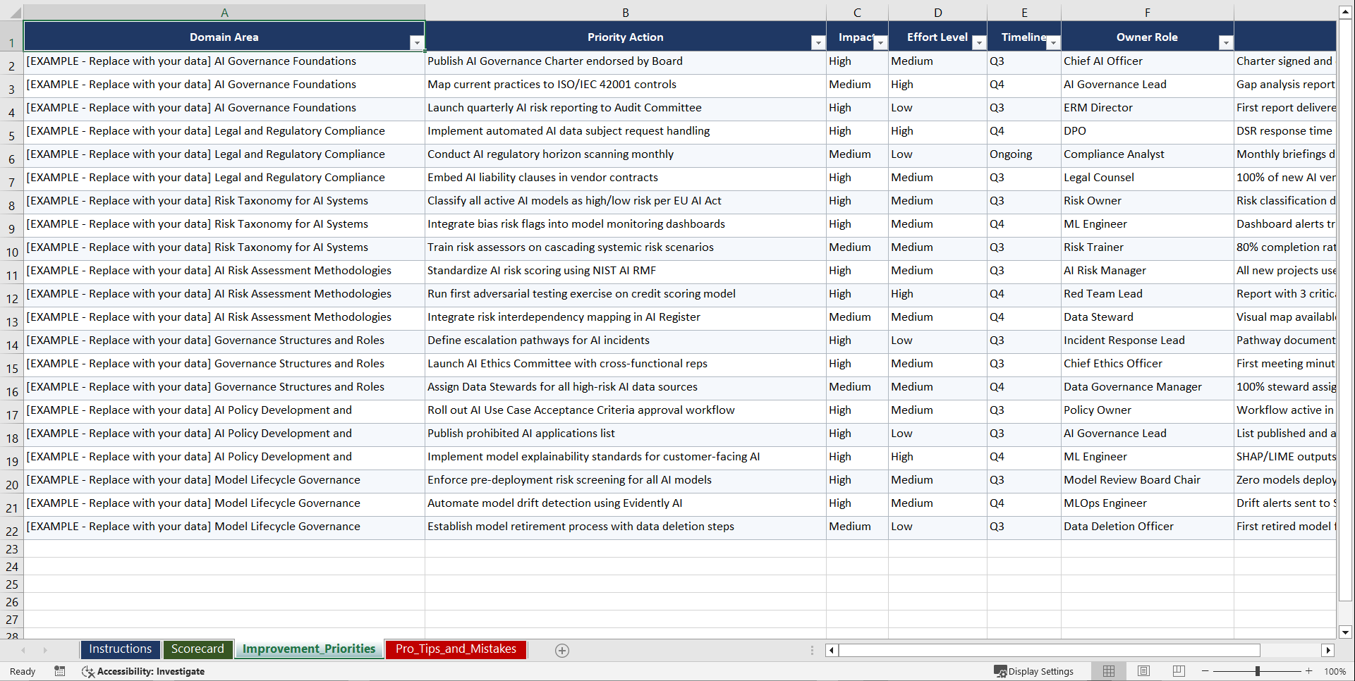 AI Governance for Enterprise Risk Management Teams Playbook (Excel template (XLSX)) Preview Image