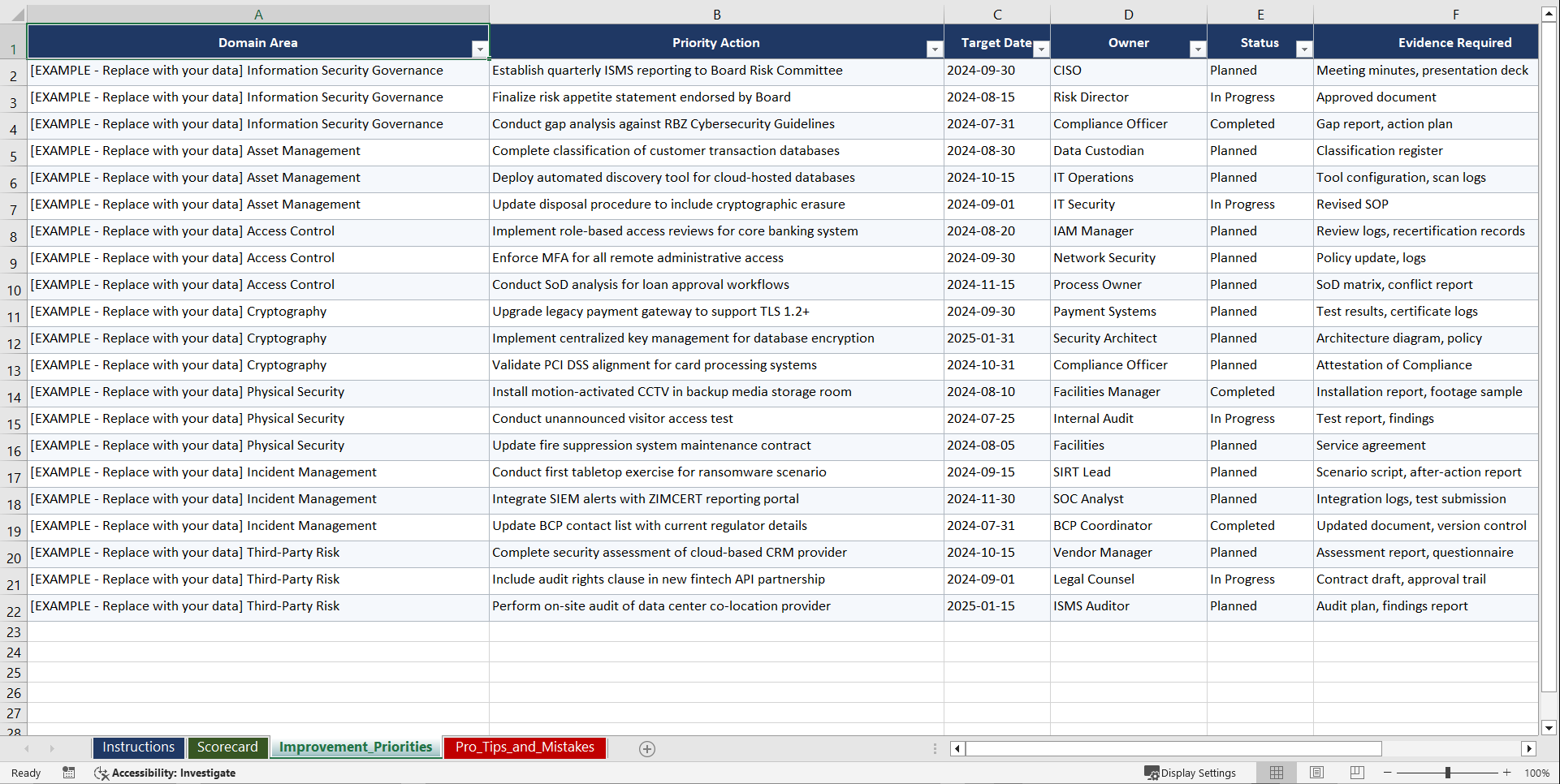 ISOIEC 27001 for Zimbabwean Financial Institutions Playbook (Excel template (XLSX)) Preview Image