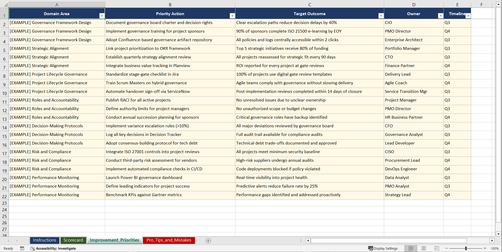 ISO 21500 Project Governance for Technology Playbook (Excel template (XLSX)) Preview Image