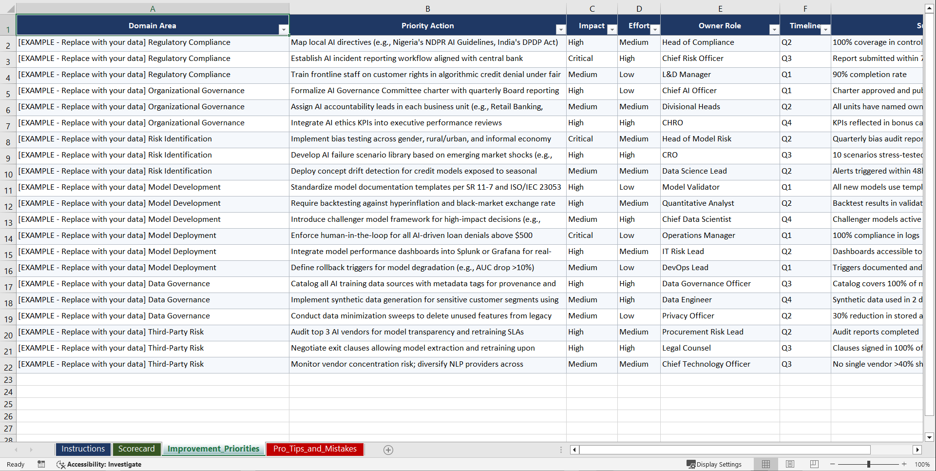 AI Risk Governance for Financial Services in Playbook (Excel template (XLSX)) Preview Image