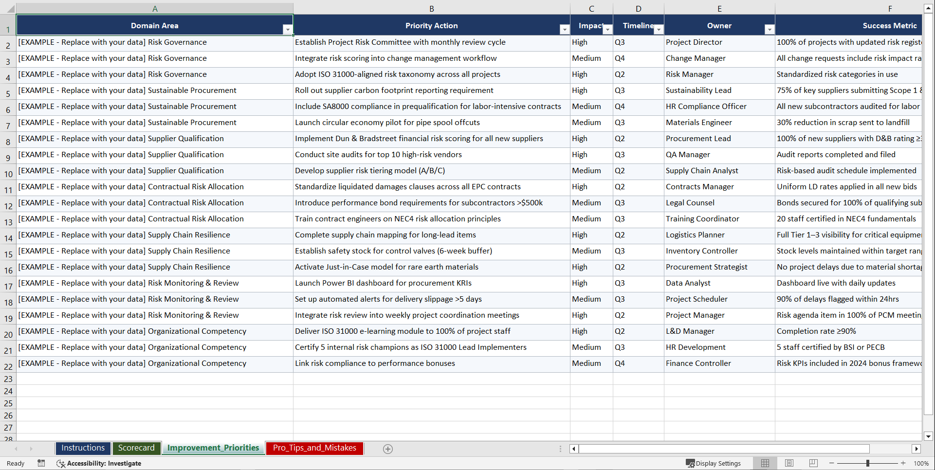 ISO 31000 ISO 20400 Procurement Risk Management Playbook (Excel template (XLSX)) Preview Image