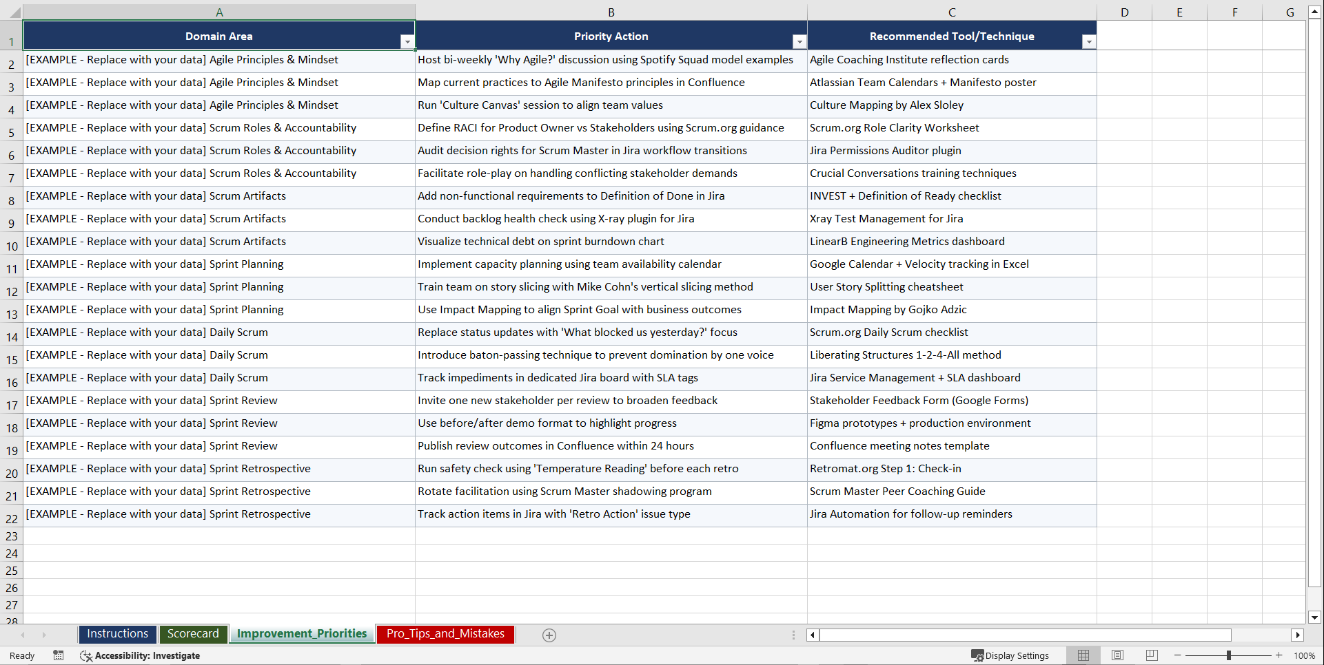 Certified Scrum Master Prep Playbook (Excel template (XLSX)) Preview Image