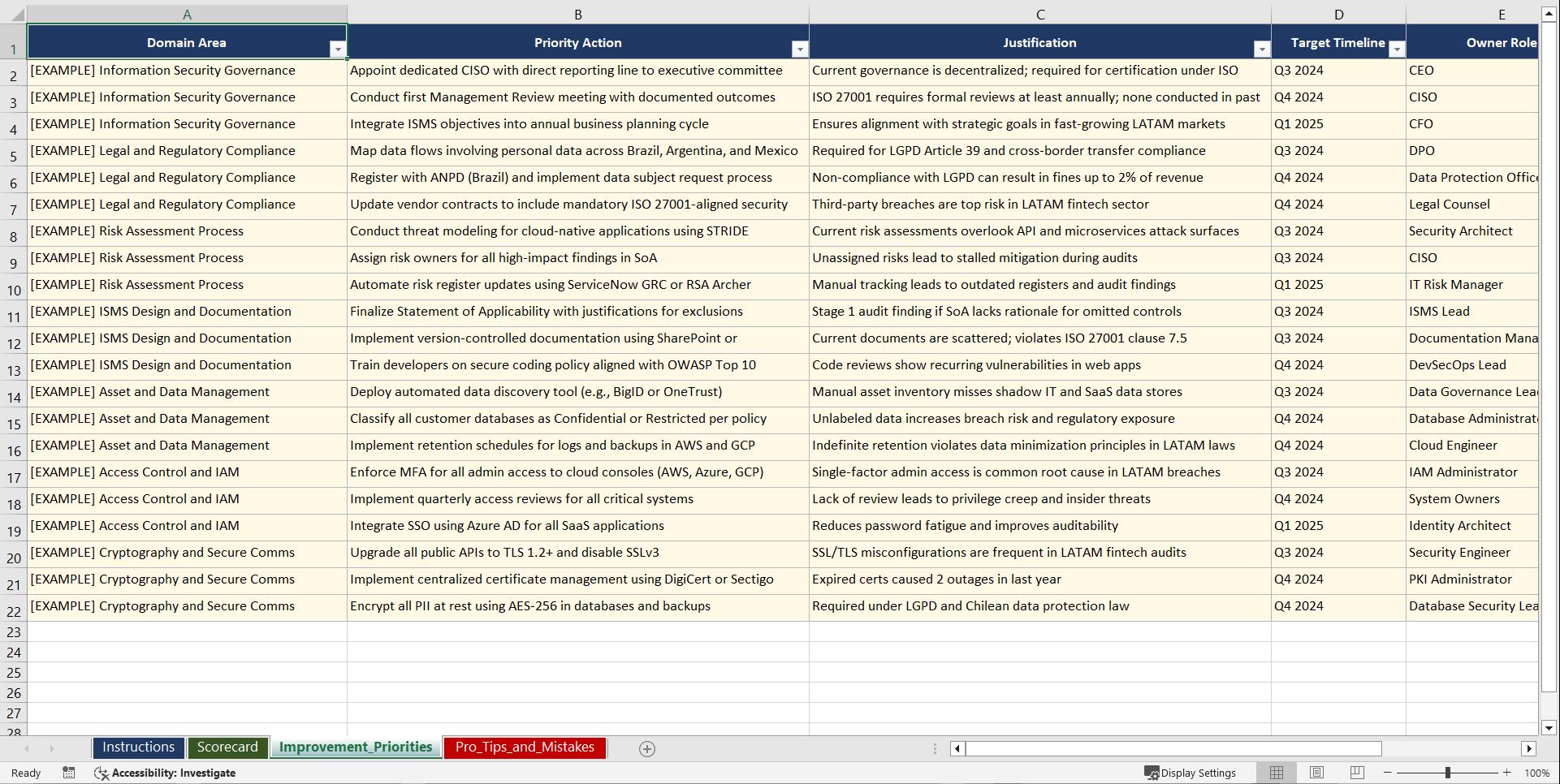 ISOIEC 27001 for Latin American Technology Orgs Playbook (Excel template (XLSX)) Preview Image