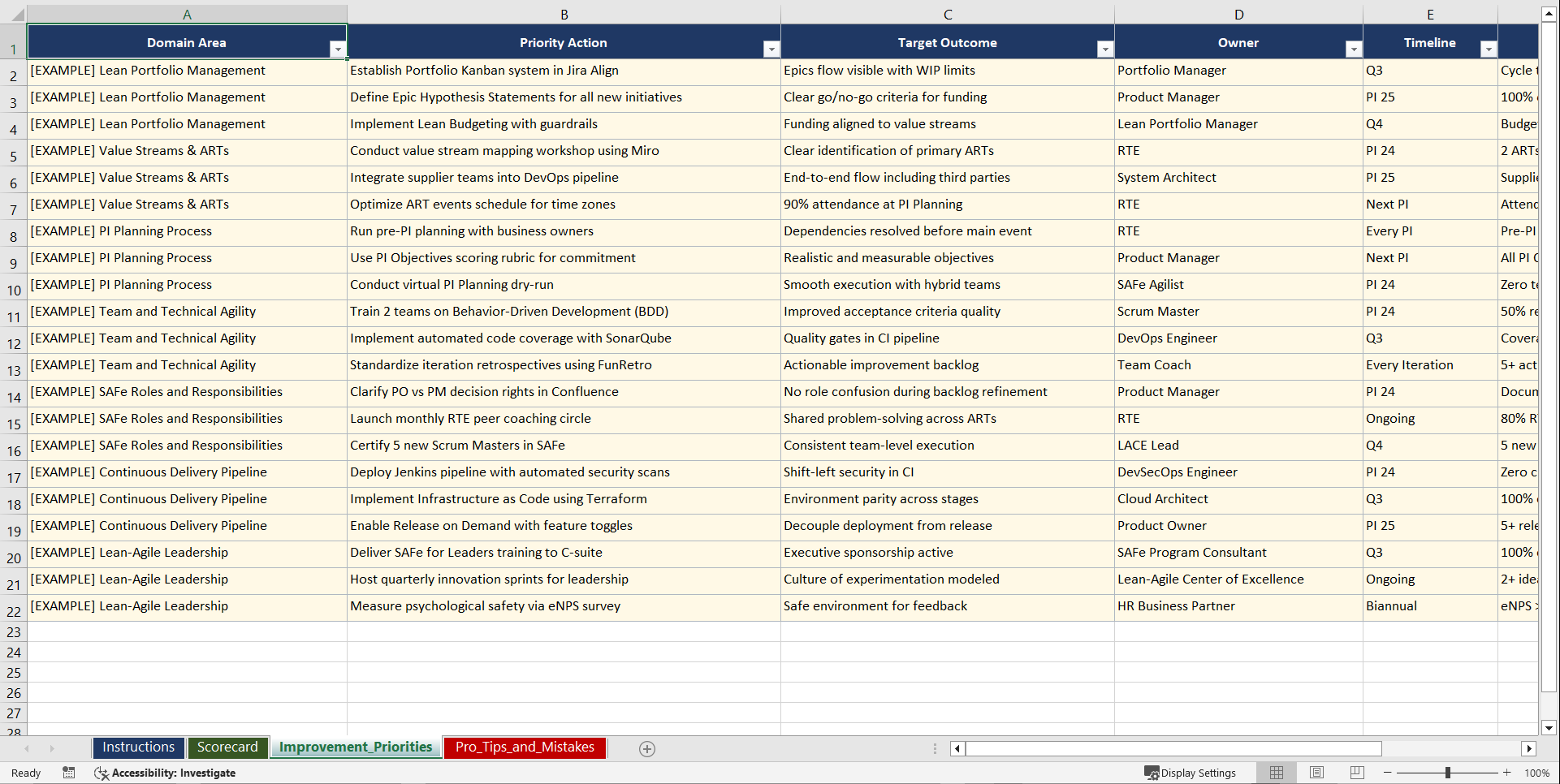 SAFe Agilist Certification Prep Playbook (Excel template (XLSX)) Preview Image