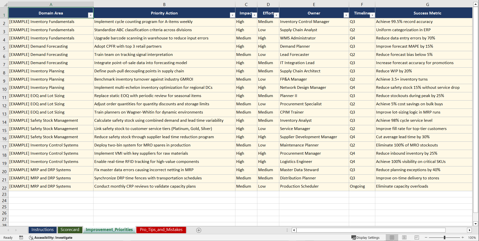 APICS CPIM Inventory Management Prep Playbook (Excel template (XLSX)) Preview Image