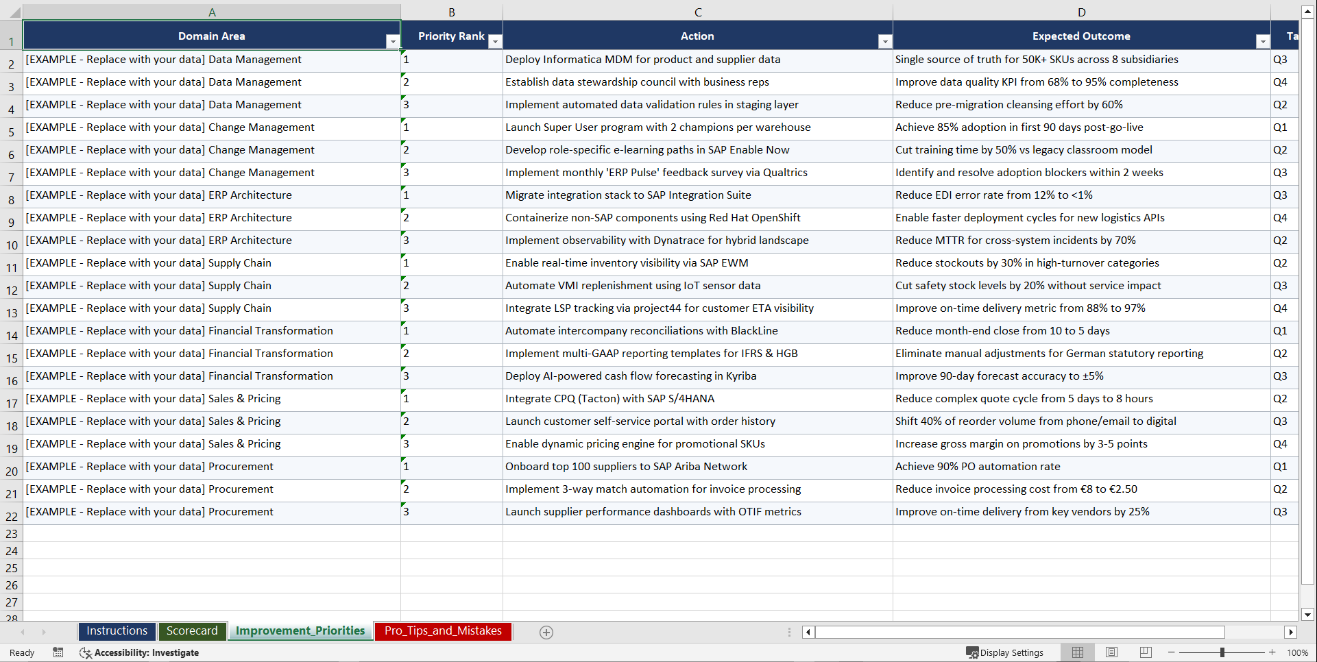 ERP Modernization IT Transformation for European Playbook (Excel template (XLSX)) Preview Image