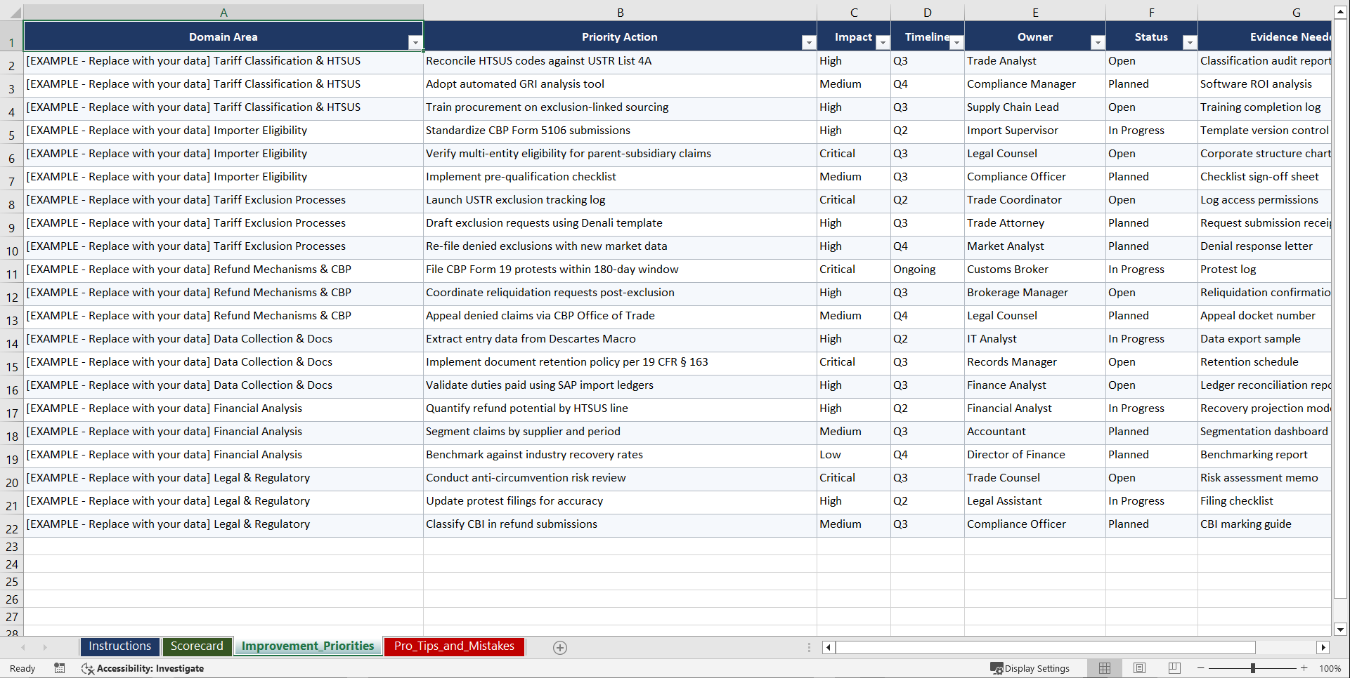 IEEPA Tariff Refund Recovery for US Importers Playbook (Excel template (XLSX)) Preview Image
