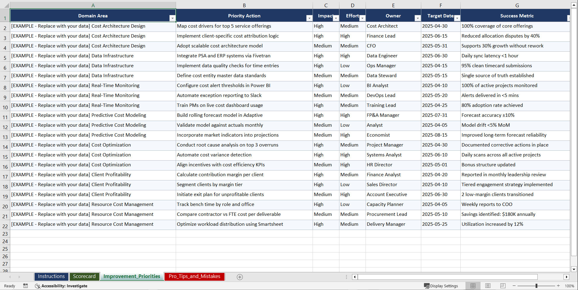 Continuous Cost Intelligence for Pro Services F Playbook (Excel template (XLSX)) Preview Image