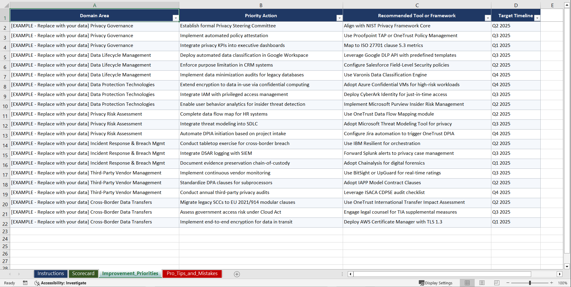 CDPSE Certified Data Privacy Solutions Engineer Playbook (Excel template (XLSX)) Preview Image