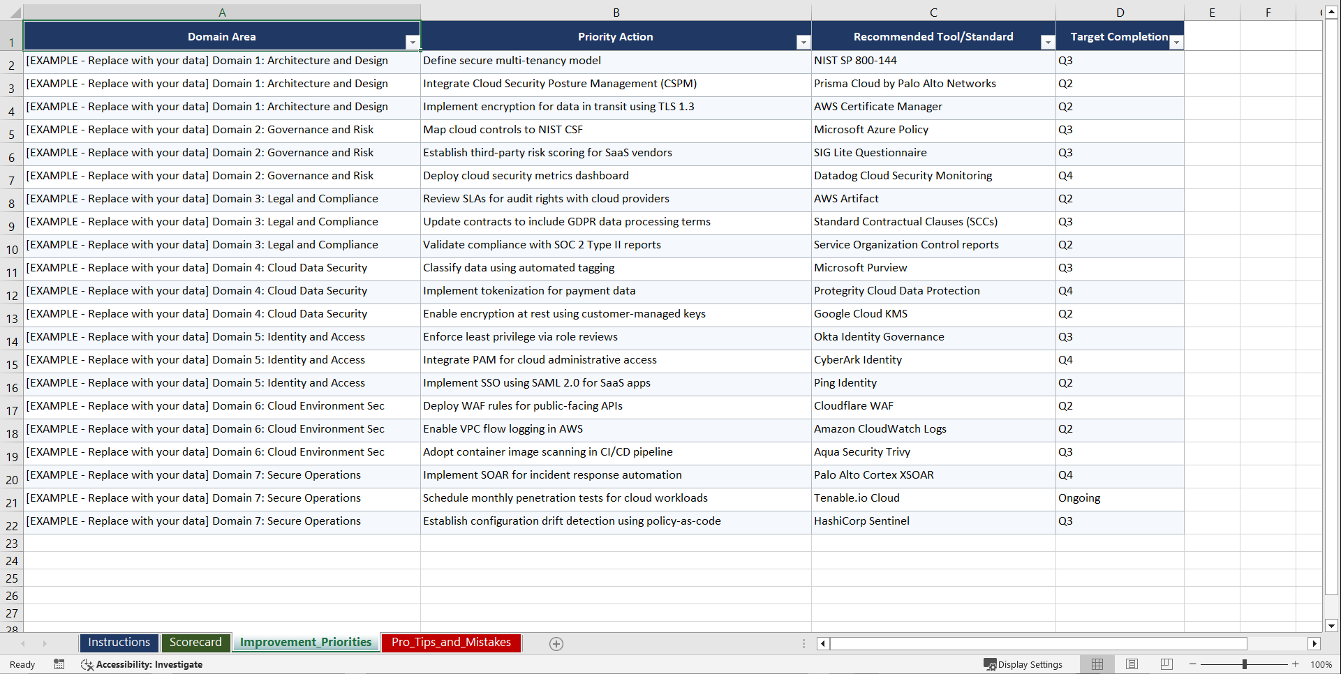 Certified Cloud Security Professional Prep Playbook (Excel template (XLSX)) Preview Image