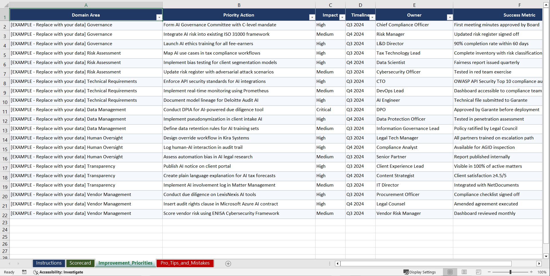 AI Act Compliance & Structured Adoption Playbook (Excel template (XLSX)) Preview Image