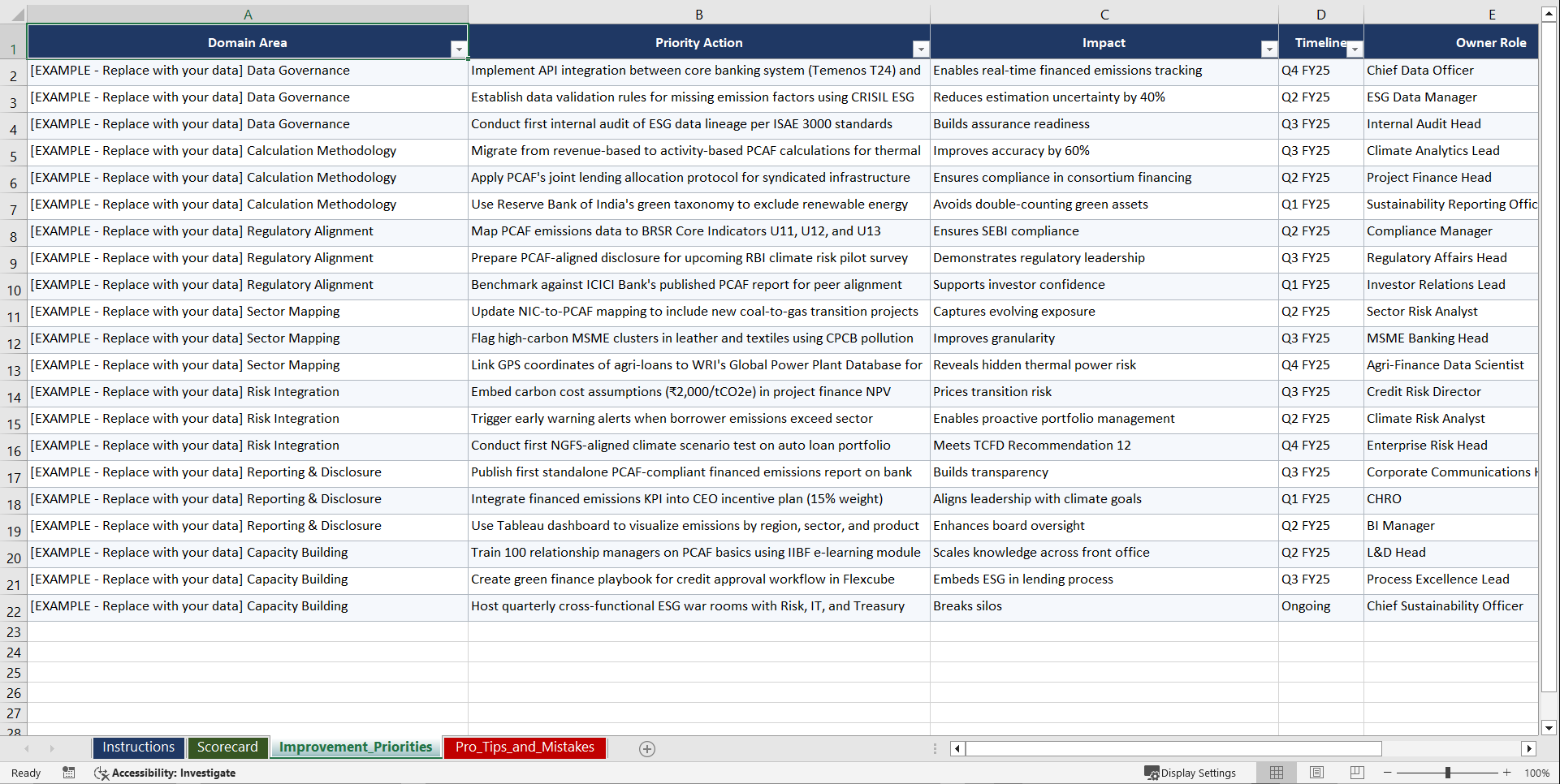 PCAF Compliant Financed Emissions Assessment Playbook (Excel template (XLSX)) Preview Image