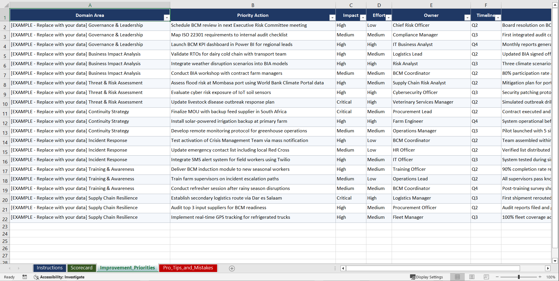ISO 22301 Business Continuity Management for Global Playbook (Excel template (XLSX)) Preview Image